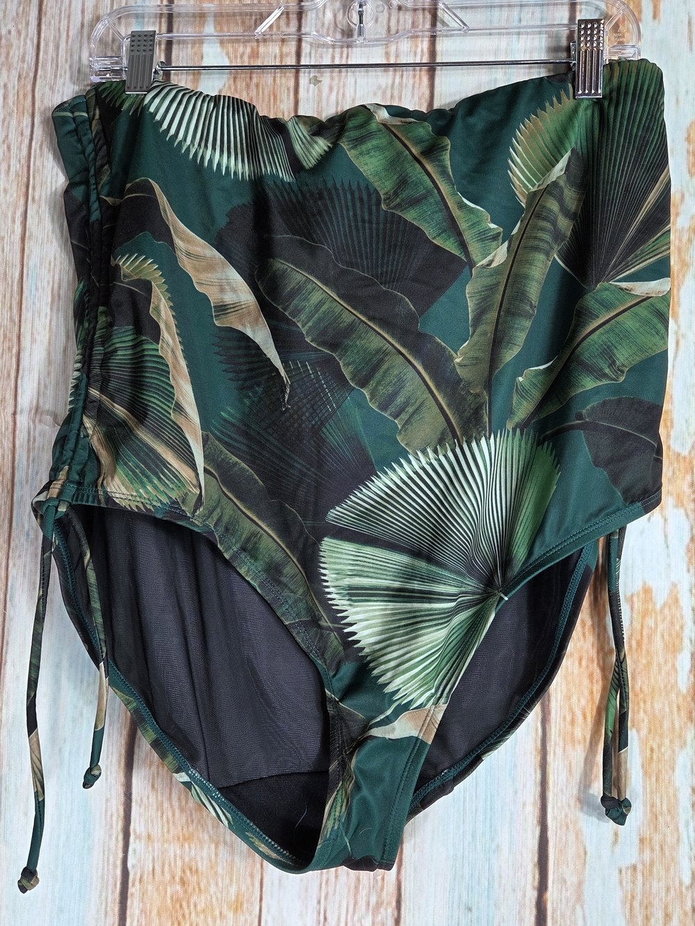 Swim By Cacique High-Waist Palm Leaf Print Swimsuit Bottom - Green. Size 18